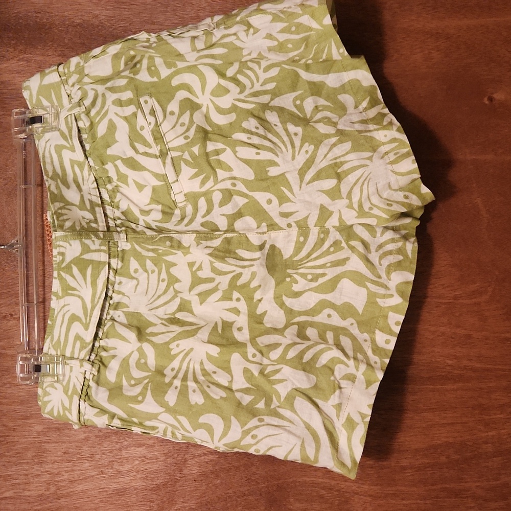 Rachel Zoe Green and White High Waist Linen Shorts Size Medium NWOT - Picture 2 of 7